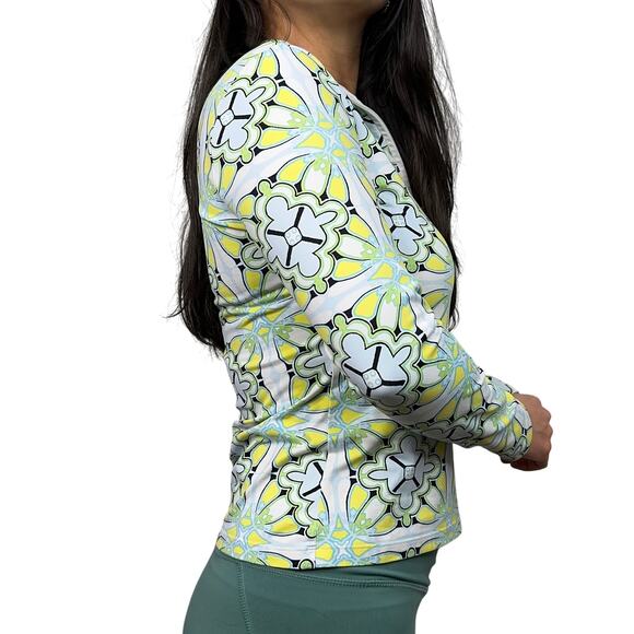 J. McLaughlin Bedford Yellow Green Blue Quarter Zip Pullover - Picture 3 of 9